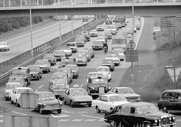 Bank holiday traffic at Heathrow. 31st May 1976