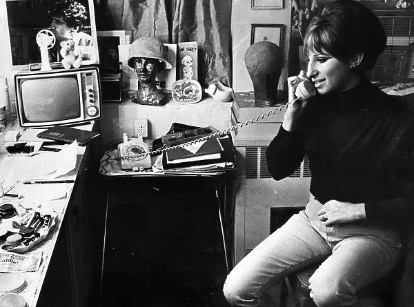 BARBARA STREISAND ON THE TELEPHONE IN HER BROADWAY DRESSING ROOM - OCTOBER 1965