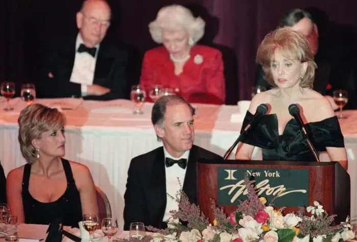 Framed Print : Barbara Waters makes a speech before presenting an award to Princess Diana in New York