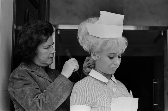 Framed Print : Barbara Windsor on the film set of Carry On Doctor. This scene was filmed Framed Print : Barbara Windsor on the film set of Carry On Doctor. This scene was filmed