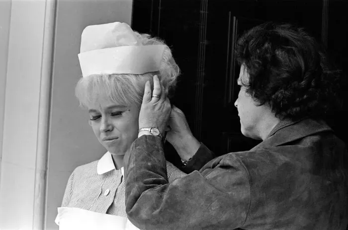 Framed Print : Barbara Windsor on the film set of Carry On Doctor. This scene was filmed Framed Print : Barbara Windsor on the film set of Carry On Doctor. This scene was filmed