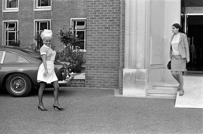 Framed Print : Barbara Windsor on the film set of Carry On Doctor. This scene was filmed