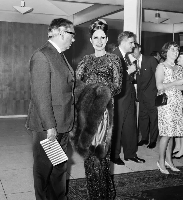 Framed Print : Barbra Streisand, Reception at American Embassy, after benefit performance at the embassy Framed Print : Barbra Streisand, Reception at American Embassy, after benefit performance at the embassy