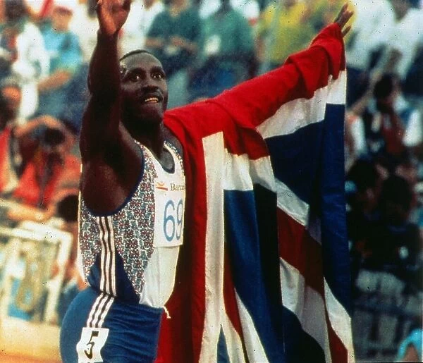 Barcelona Olympics 1992 Linford Christie after winning the Gold in the 100 meters