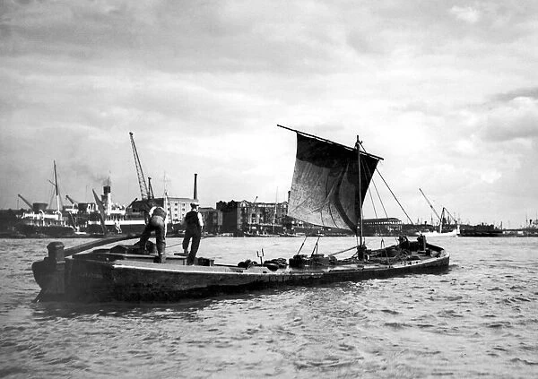 A Barge sailing on The Thames. 28th September 1936
