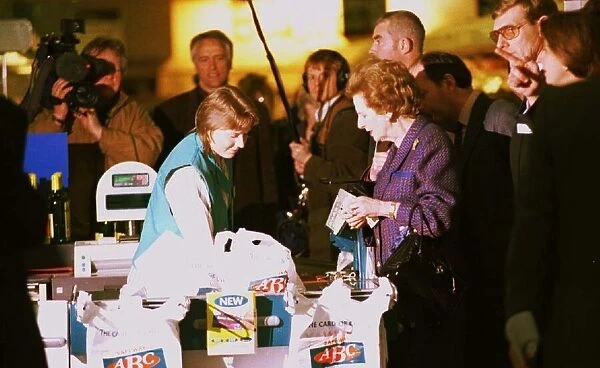 Baroness Thatcher goes shopping at a Stirling supermarket April 21