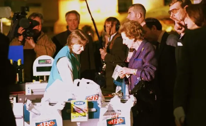 Framed Print : Baroness Thatcher goes shopping at a Stirling supermarket April 21 Framed Print : Baroness Thatcher goes shopping at a Stirling supermarket April 21