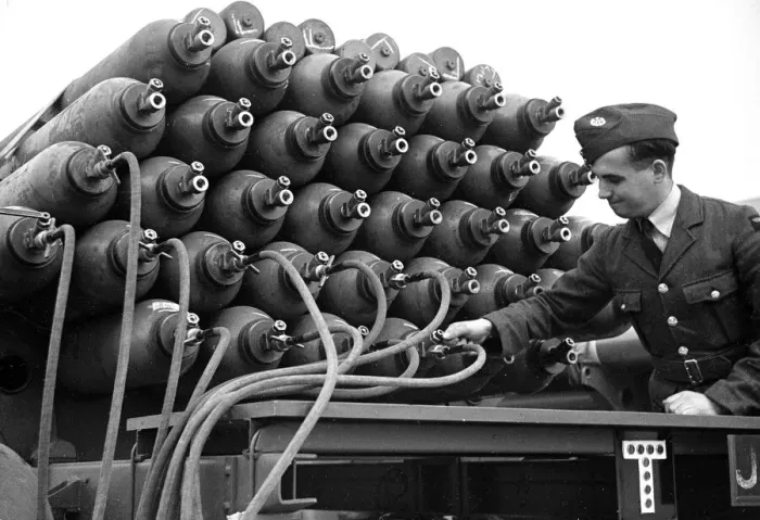 Framed Print : Barrage Balloon canisters at Hook, Surrey. October 1938 Framed Print : Barrage Balloon canisters at Hook, Surrey. October 1938