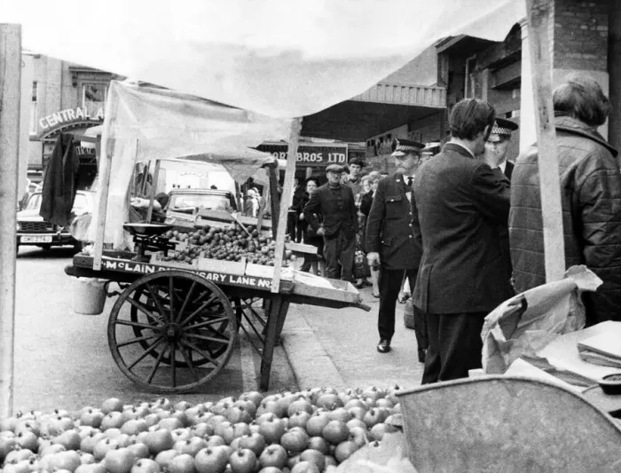 Framed Print : Barrow boys with their barrows lined up ready to go trading on the streets of Newcastle Framed Print : Barrow boys with their barrows lined up ready to go trading on the streets of Newcastle