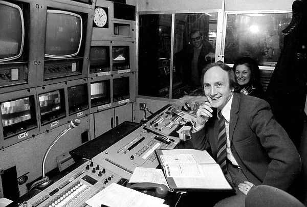 Barry Davies BBC sports commentator in one of the BBC mobile scanning units