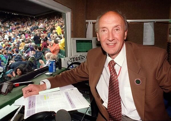 Barry Davies BBC sports commentator in the commentry box at Centre Court Wimbledon