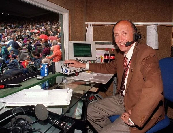 Barry Davies BBC sports commentator in the commentry box at Centre Court Wimbledon