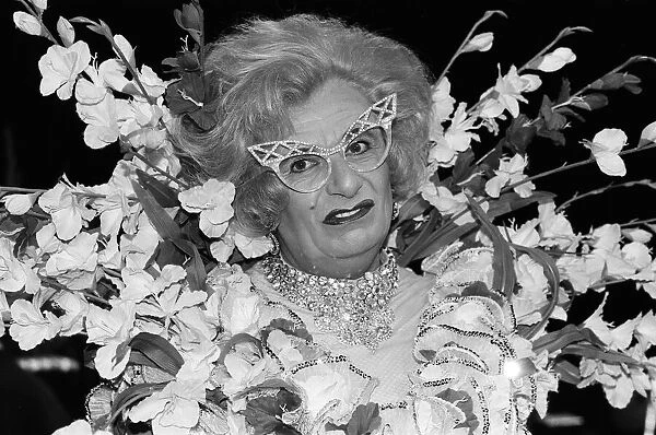 Barry Humphries in character as Dame Edna Everage. 12th November 1987
