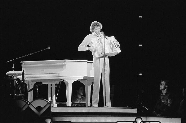 Barry Manilow playing the accordion in concert at Hartford Civic Center, Hartford