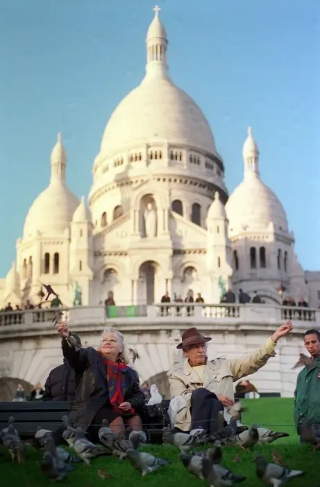 Framed Print : Basilica of Sacre Coeur at Montmartre November 1999 People tourists man woman feed Framed Print : Basilica of Sacre Coeur at Montmartre November 1999 People tourists man woman feed