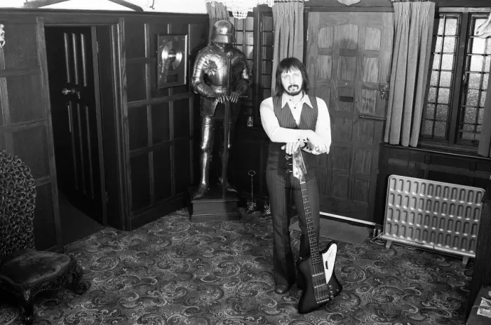 Framed Print : Bass guitarist of The Who rock group John Entwistle pictured at his home in Ealing
