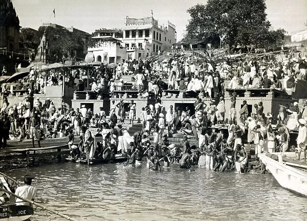Bathing in the River Ganges, Benares, India (Benares now known as Varanasi