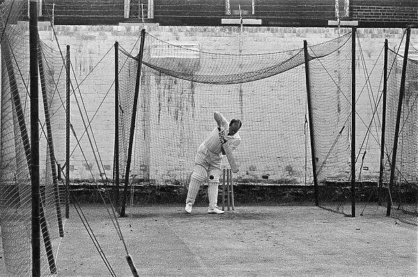 Batsman Brian Close practicing in the nets before Yorkshire