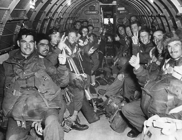 The Battle of Arnhem. British Troops fill a C46 transport plane to land with the first