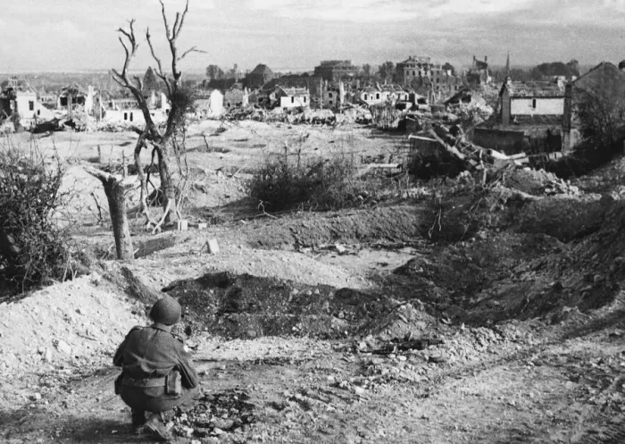 Framed Print : The Battle for Caen. Picture taken on the day the town fell to Canadian Framed Print : The Battle for Caen. Picture taken on the day the town fell to Canadian