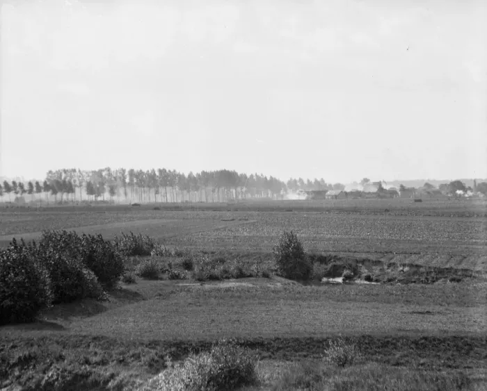 Framed Print : Battle of Hofstade. The picture shows German shells bursting in a field near Framed Print : Battle of Hofstade. The picture shows German shells bursting in a field near