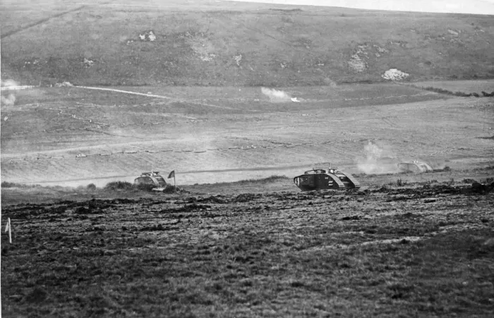 Framed Print : Battle tactics on the use of tanks is demonstrated to King George V at Sautricourt Framed Print : Battle tactics on the use of tanks is demonstrated to King George V at Sautricourt