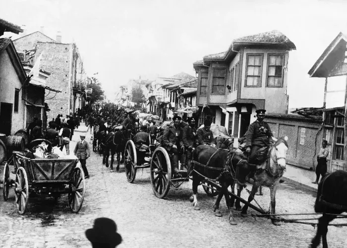 Framed Print : Bavarian soldiers passing through a Serbian town 1916 World War One Framed Print : Bavarian soldiers passing through a Serbian town 1916 World War One