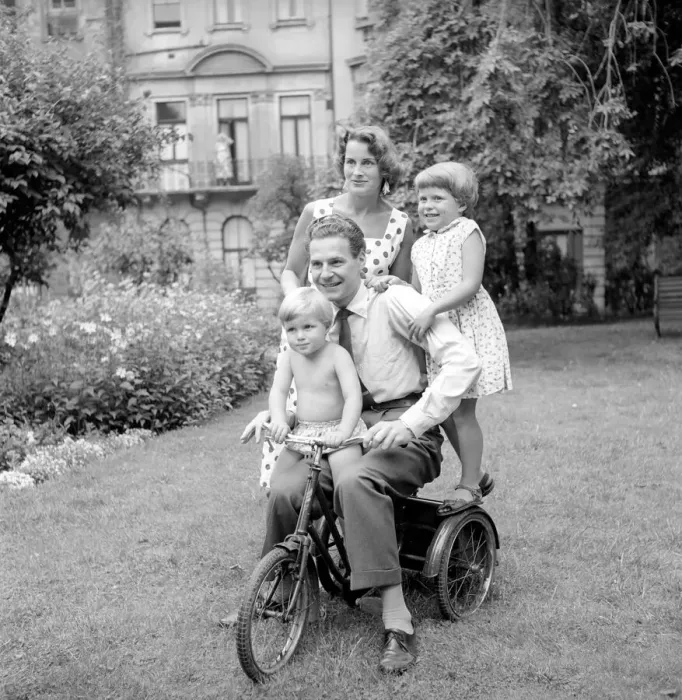 Framed Print : BBC Announcer Alexander McIntosh seen here at home with his wife and children. Circa 1957