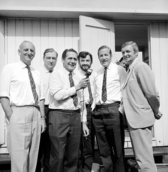 BBC Cricket commentary Team, Oval, August 1970 l-r Brian Johnston, John Arlott