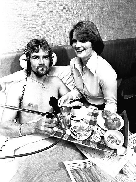BBC Radio One DJ Noel Edmonds doing his breakfast radio show from his bed at the Centre