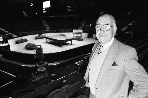 BBC snooker commentator Ted Lowe standing in Wembley Conference centre ahead of