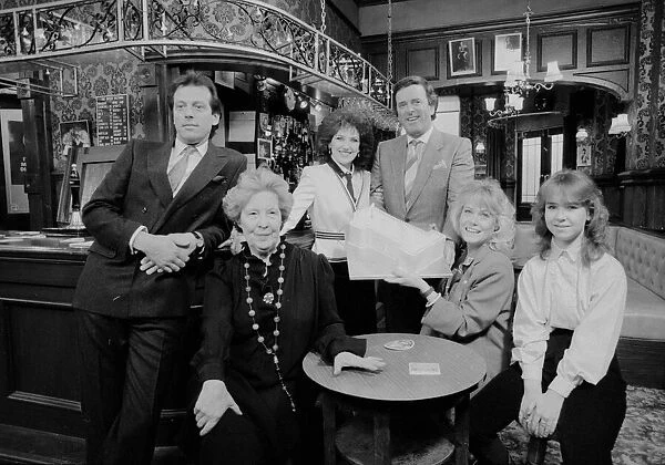 BBC television chat show host Terry Wogan at the Queen Vic pub while on the set of soap