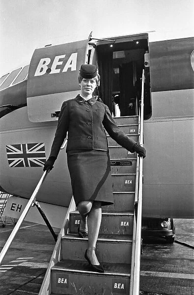 BEA air Stewardess in uniform. 13th February 1967