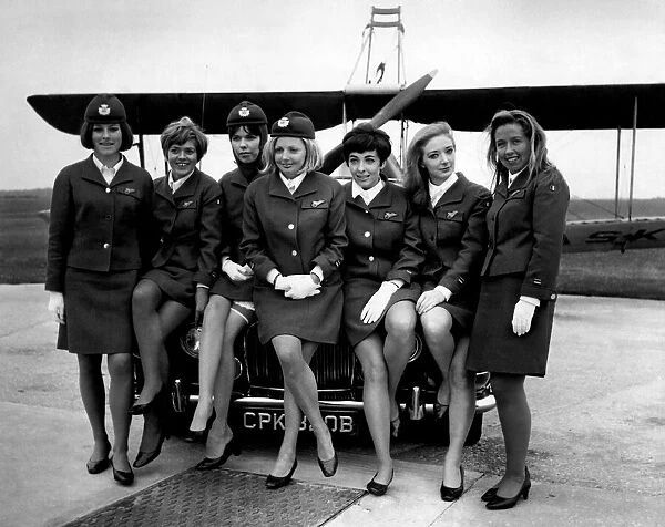 BEA Air Stewardesses line up for a group photograph at Heathrow Airport
