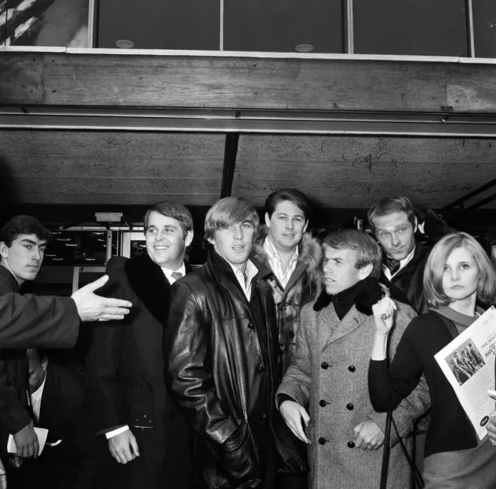 Framed Print : The Beach Boys arrived at London airport. Their recording of I Get Around Framed Print : The Beach Boys arrived at London airport. Their recording of I Get Around