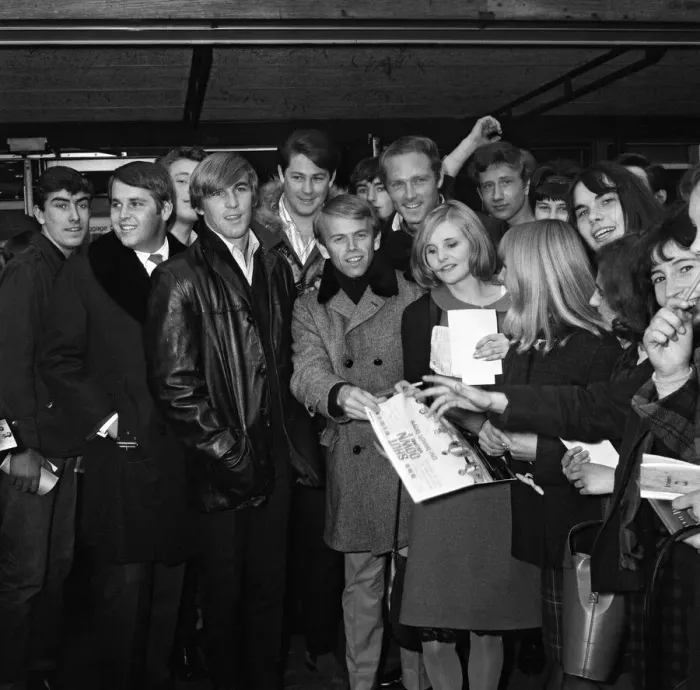 Framed Print : The Beach Boys arrived at London airport. Their recording of I Get Around