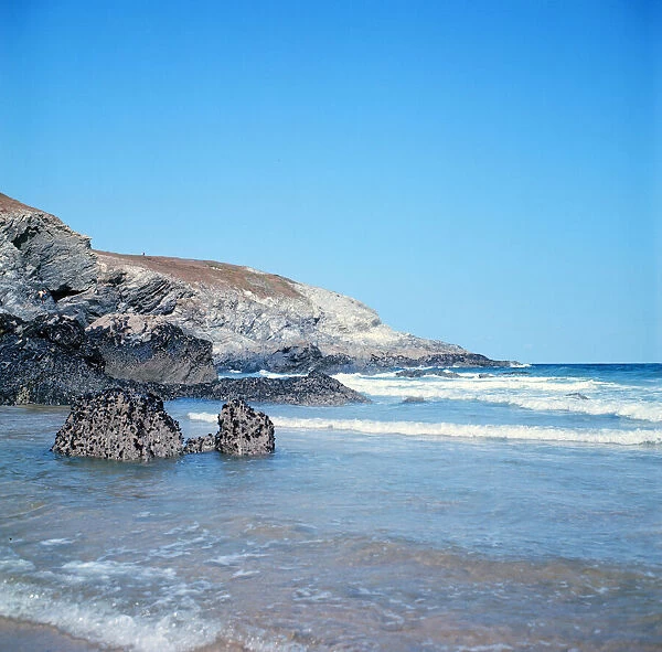 Beach scene in Cornwall. 19th August 1973