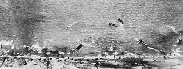 The Beachhead Landing. An aerial view of the storming of the Beachhead in the great