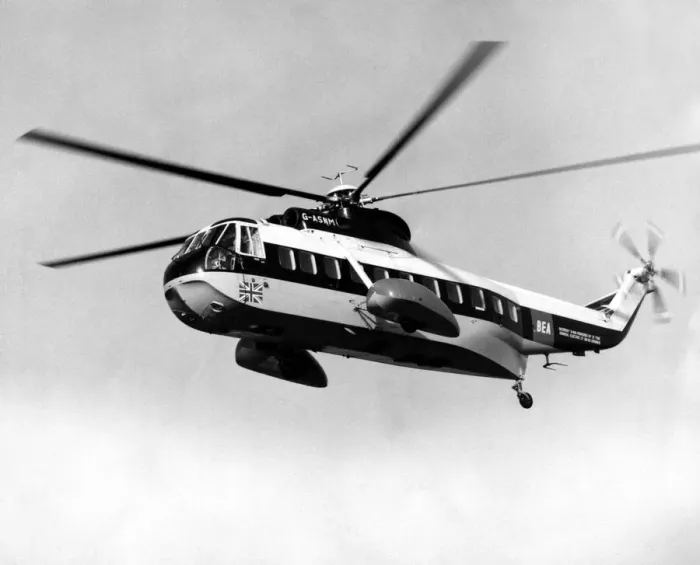 Framed Print : BEAs new Sikorsky 61 helicopter taking its Ministry of Aviation trials of Framed Print : BEAs new Sikorsky 61 helicopter taking its Ministry of Aviation trials of