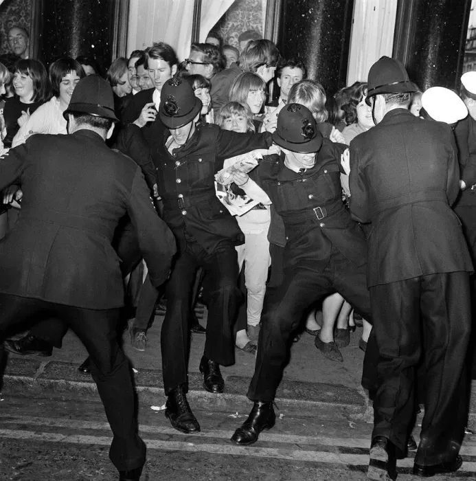 Framed Print : The Beatles 6 July 1964 Police holding back crowds of fans