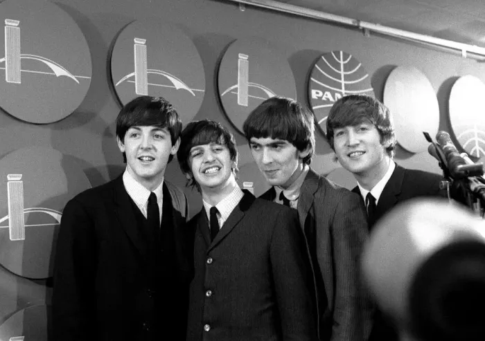 Framed Print : The Beatles answer questions for newsmen and journalists in New York after their arrival Framed Print : The Beatles answer questions for newsmen and journalists in New York after their arrival