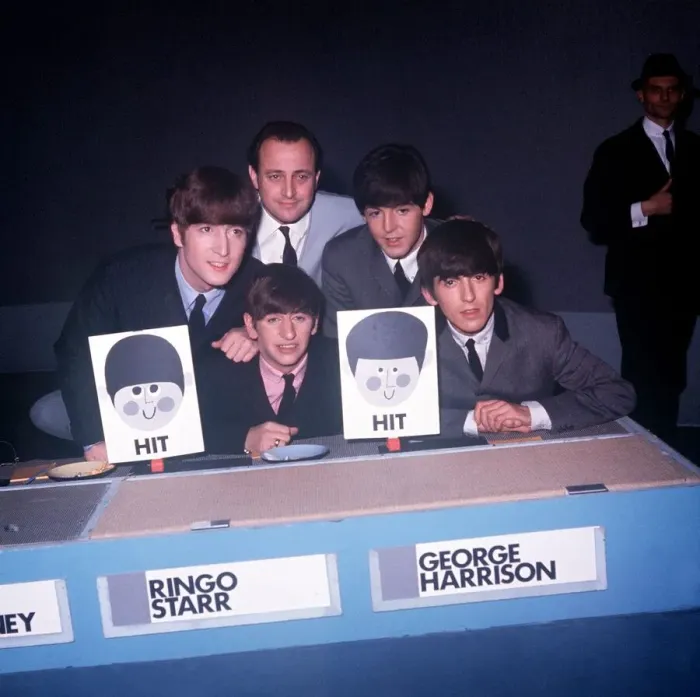 Framed Print : The Beatles appear on Juke Box Jury with David Jacobs 7th December 1963 Framed Print : The Beatles appear on Juke Box Jury with David Jacobs 7th December 1963