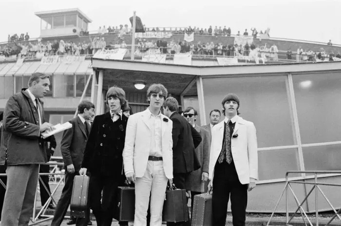 Framed Print : The Beatles arriving at London Heathrow Airport after their last ever concert tour of