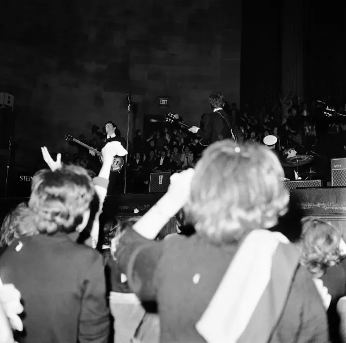 Framed Print : The Beatles Autumn Tour of Great Britain. The band performing on stage in Framed Print : The Beatles Autumn Tour of Great Britain. The band performing on stage in