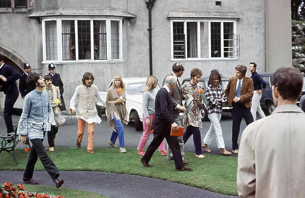 The Beatles in Bangor, Wales 27th August 1967. Breaking News - manager Brian Epstein has