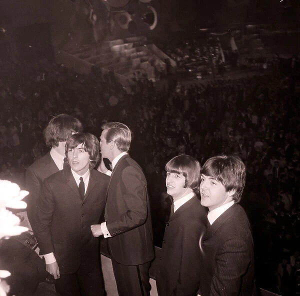 The Beatles with Des O Connor at the Daily Mirror Golden Ball 18th February 1965