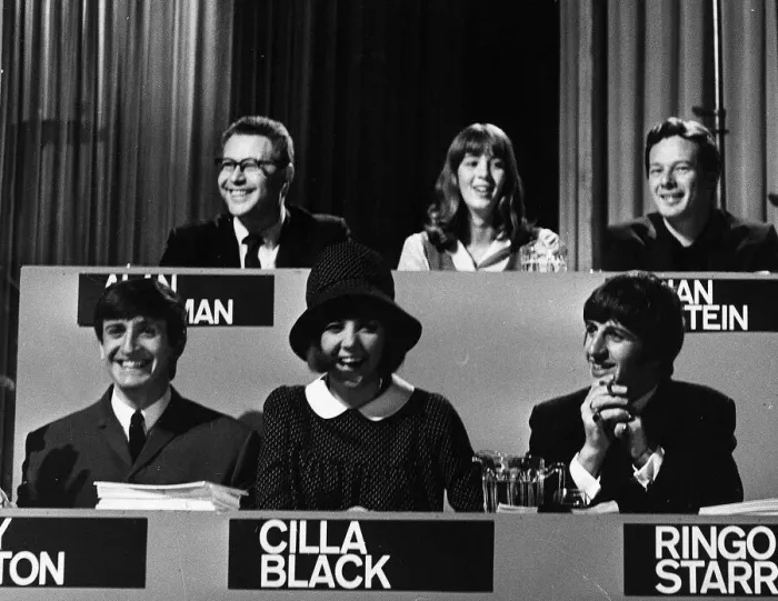 Framed Print : Beatles drummer Ringo Starr (bottom right), one of the judges on the National Beat Group