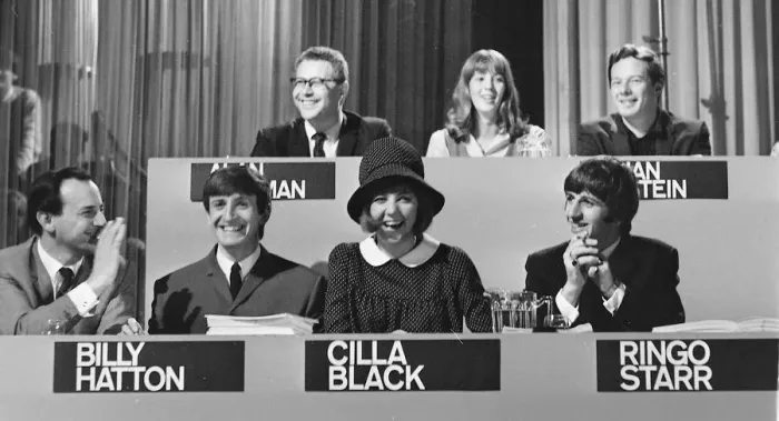 Framed Print : Beatles drummer Ringo Starr (bottom right), one of the judges on National Beat Group