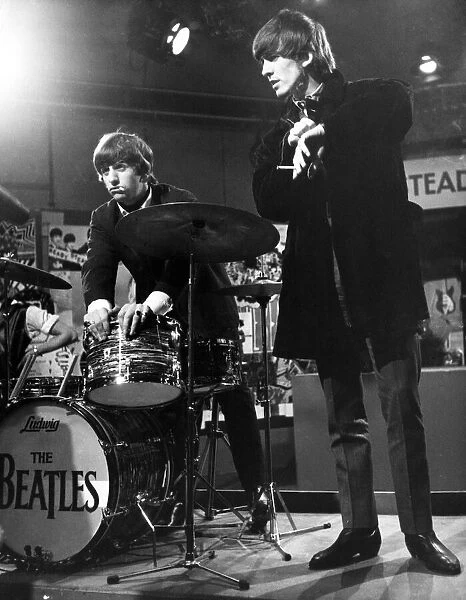 Beatles drummer Ringo Starr with George Harrison at TV House before appearing on the show