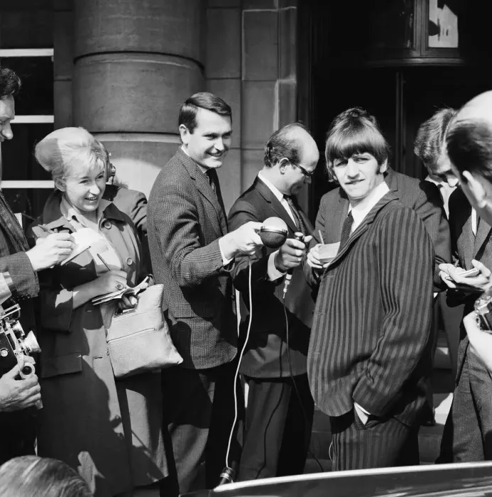 Framed Print : Beatles drummer Ringo Starr speaks to the press after the birth of his baby boy Zak Framed Print : Beatles drummer Ringo Starr speaks to the press after the birth of his baby boy Zak